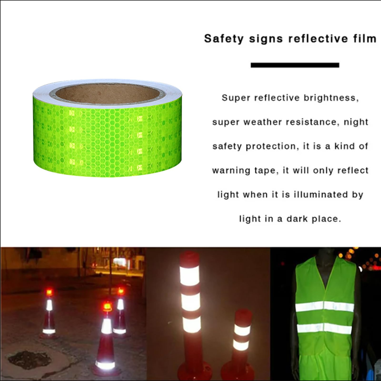 Cinta Reflectante Impermeable para Exteriores, Cinta Reflectante Adhesiva 5cm x 10m Multicolor(Green B)