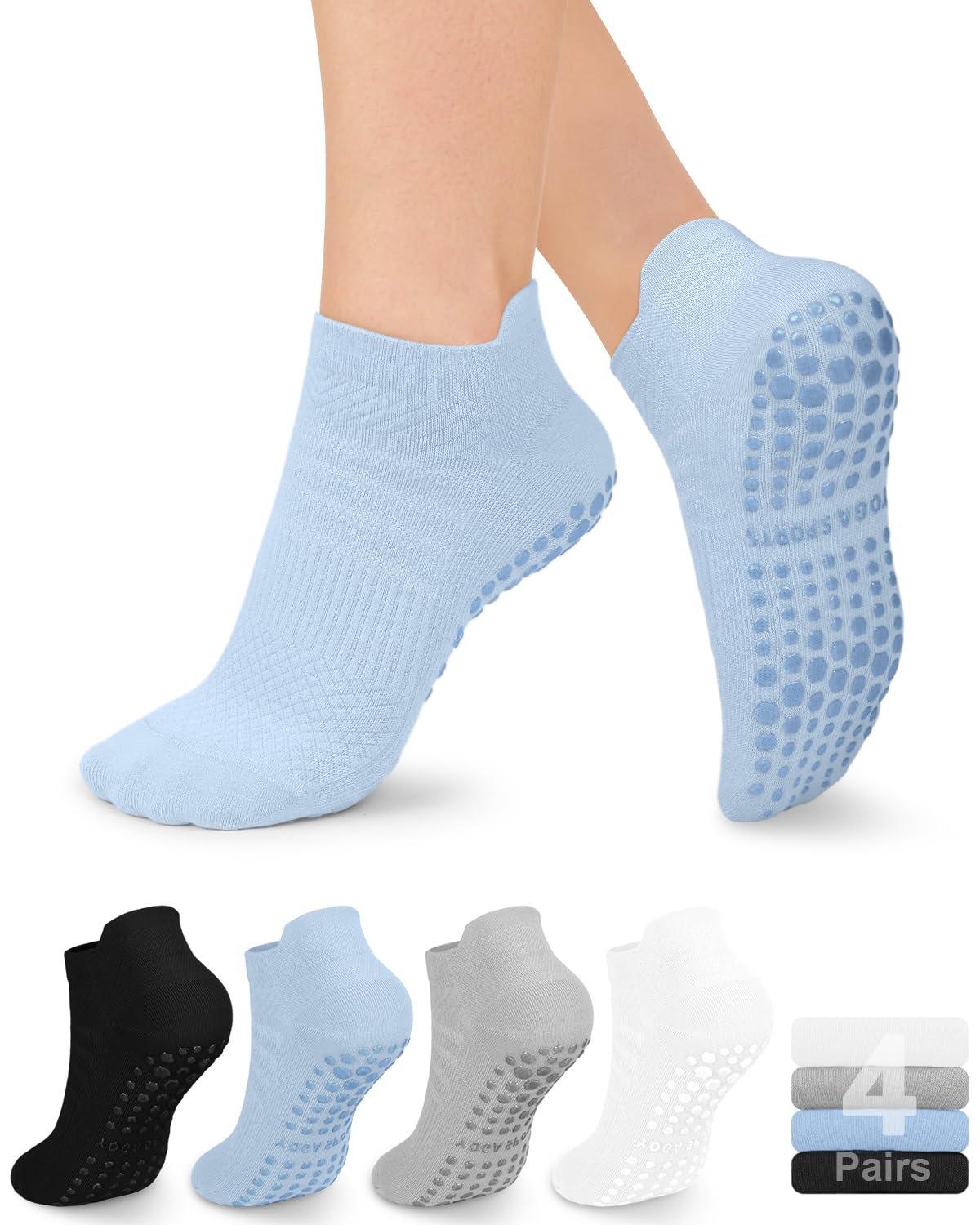 YeuG 4/6 Pairs Pilates Socks for Women - Non Slip Grip Socks for Yoga, Barre, Hospital, Barefoot