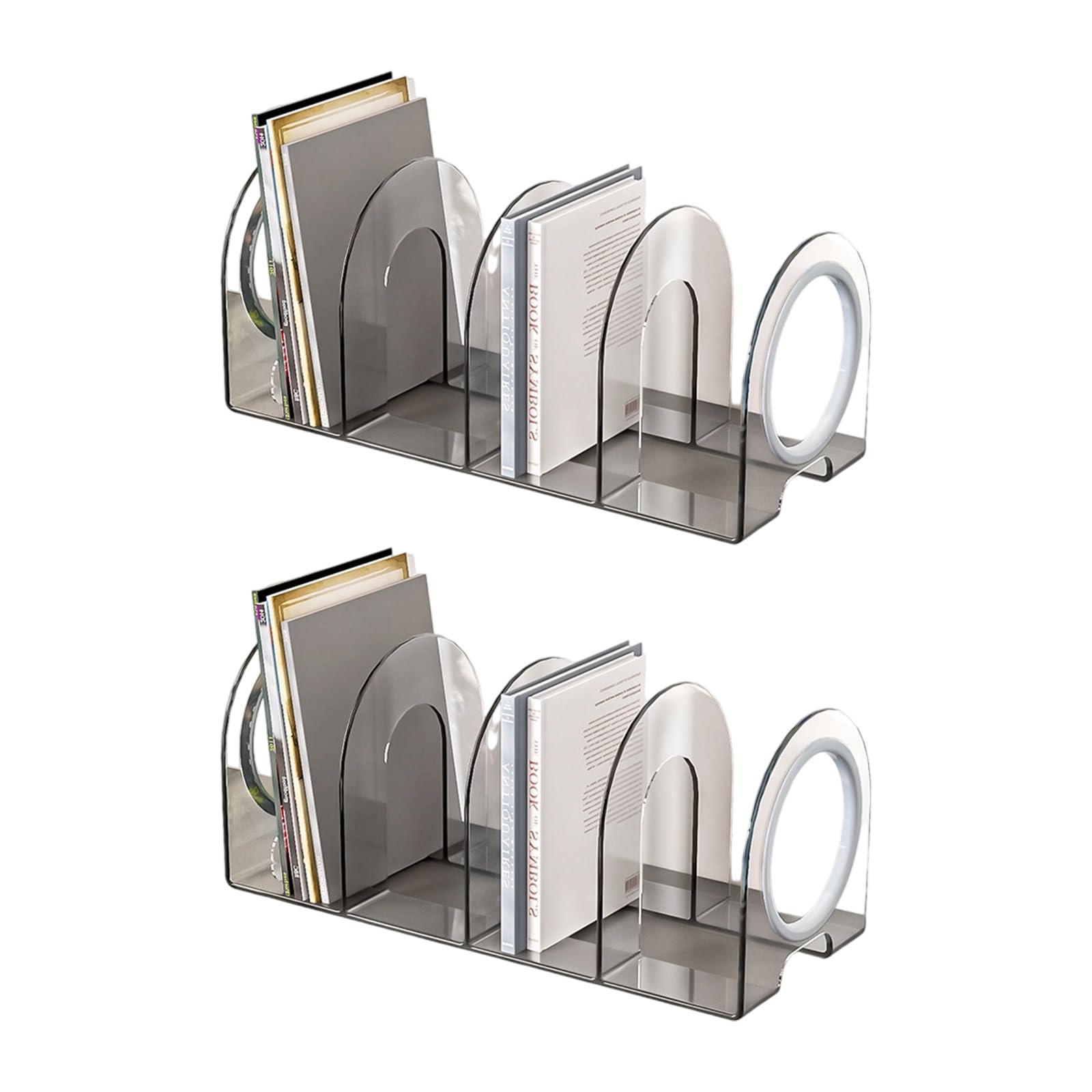Xjdzineq 2Pieces Acrylic Bookends for Shelf 4 Section Book End Magazine Stand Stoppers Space Saving Desk Organizers Clear Organizers