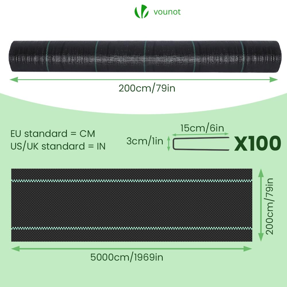 vounot Płótno do mulczowania 2x50m z 100 śledziami