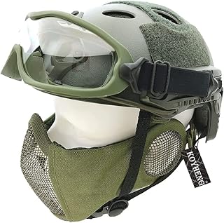 PJ Type Tattica Airsoft Casco Veloce e Maschera di Protezione per le Orecchie a Rete Pieghevole a Mezza Faccia con Occhiali Set di Protezione Integrale