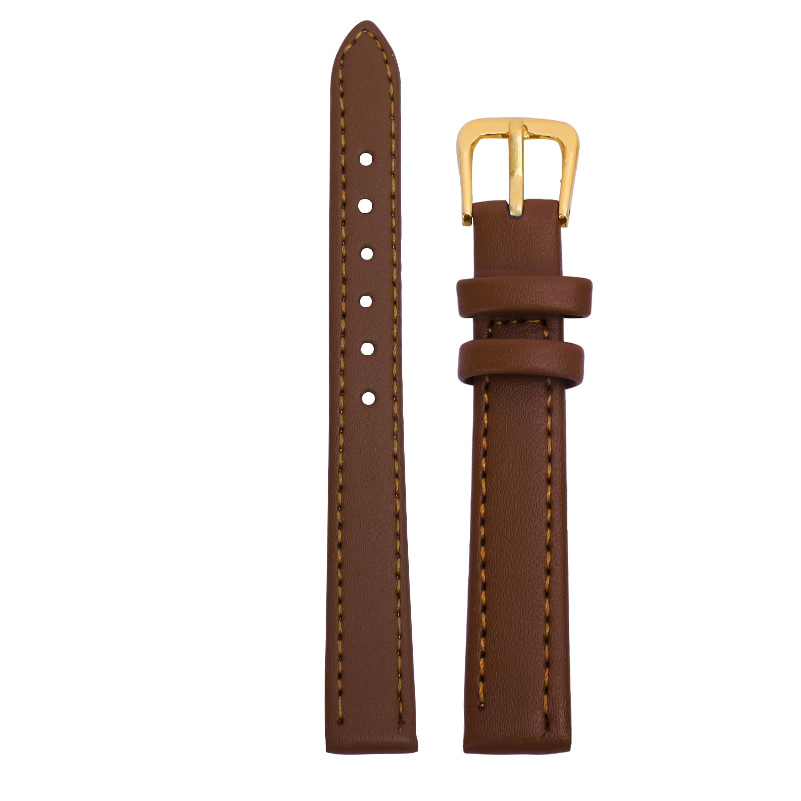 Ladies Watch Strap Soft Genuine Thin Leather Watch Bands for Women 12mm Quick Release Womens Flat Replacement Watch Straps with Stainless Steel Buckle, Brown