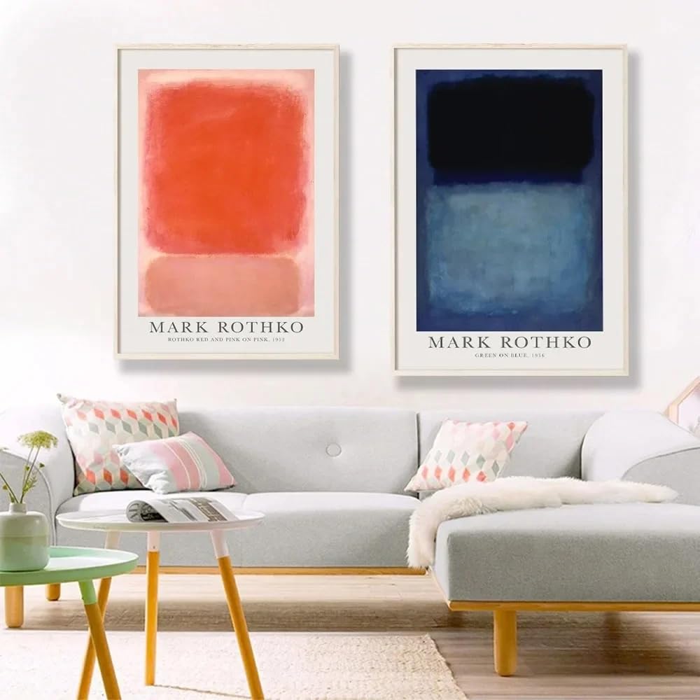 Pósteres e impresiones de pinturas abstractas en lienzo de Mark Rothko, grafitis, minimalismo, arte mural para sala de estar (70 x 100 cm, 2 unidades)