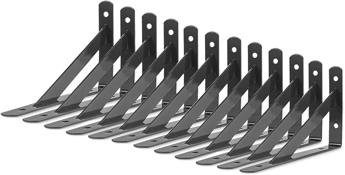 Heavy Duty Shelf Brackets 12 Packs Eau L Corner Brace Black 4 X 6 Inch 90 Degree Floating Shelves, Tripod Triangle Shelf Brackets for Floating Wood Shelves