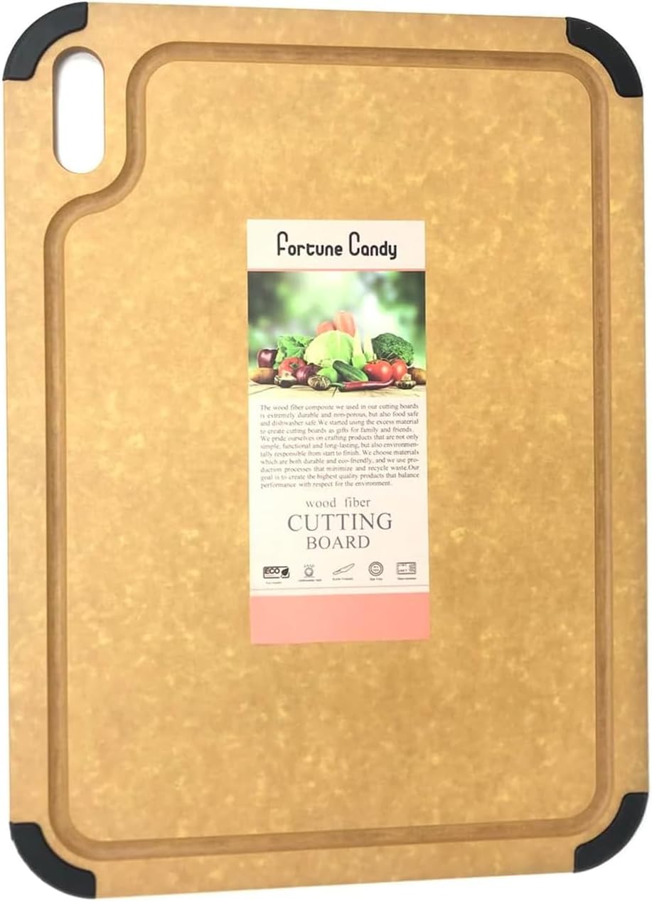 Wood Fiber Cutting Board for Kitchen, Dishwasher Safe, Non-slip Chopping Board with Juice Groove and Hanging Hole, 17.3" x 12.8"