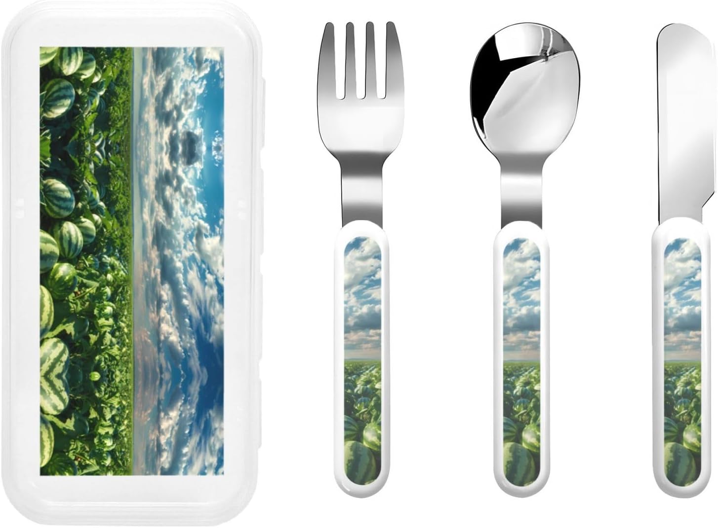 Watermelon Field Pattern Tableware Set 3-Piece Set Kindergarten Tableware Outdoor Picnic Portable Tableware