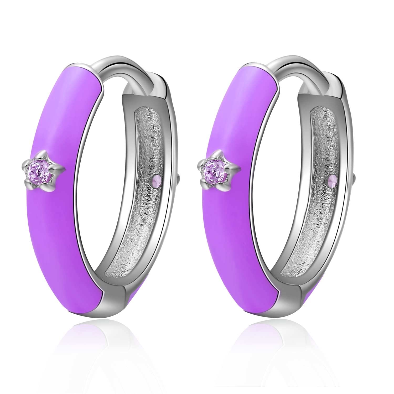 QingsPendientes de Aro de Colores de Plata de Ley 925, Pendientes de Oro Negro con Aro Pequeño Zirconia Cúbica para Mujer Niña