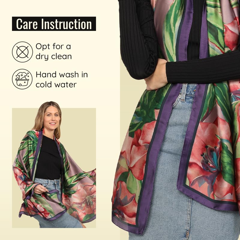 Image of Trillion London Spring Collection | Designer Silk Scarf For Women UK | Lightweight Neck Scarves | Shawl Wraps | Suitable for Daily Life | Smooth & Soft Finish | Gift for Women | Size-180cm x 90cm