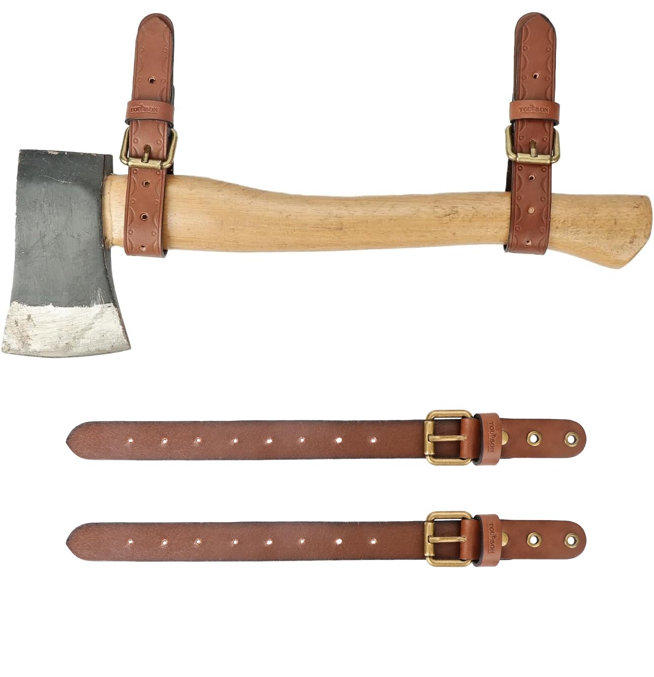 TOURBON Genuine Leather Wall Hanging Straps Axe Mount Holder Tool Hanger Rifle Shotgun Rack Holster (Pack of 2pcs)
