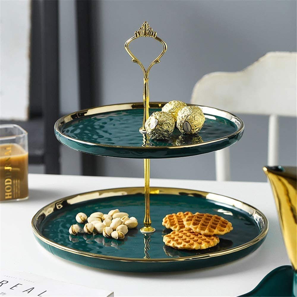 2 Tier-Porzellan-Cupcake-Ständer, abgestufter Dienste Kuchenständer, schwarz geprägter Dessert-Ständer, Hochzeiten-Partys Konditionen