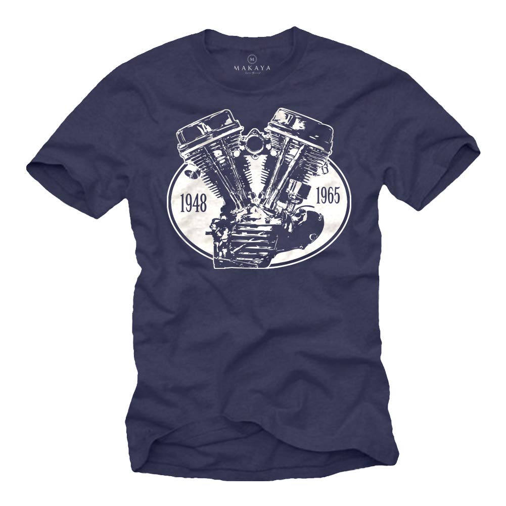 Makaya Men's Blue Biker T-Shirts For Panhead Engine Size Xxl