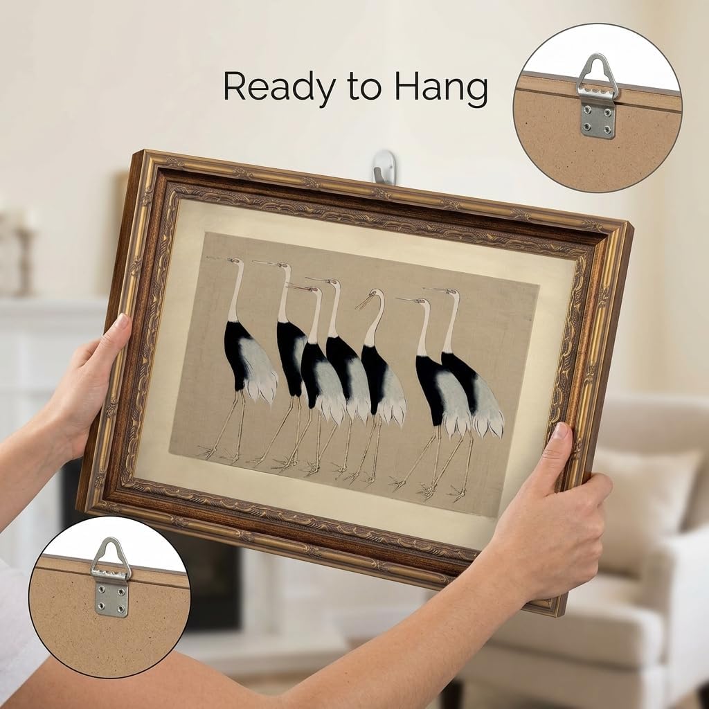PHIKUN Gold Frame Vintage Crane Wall Art Print Classic Bird Painting Picture Wall Decor with Animals Artwork for Living Room Bedroom Office Ready to Hang 12x16 Inches