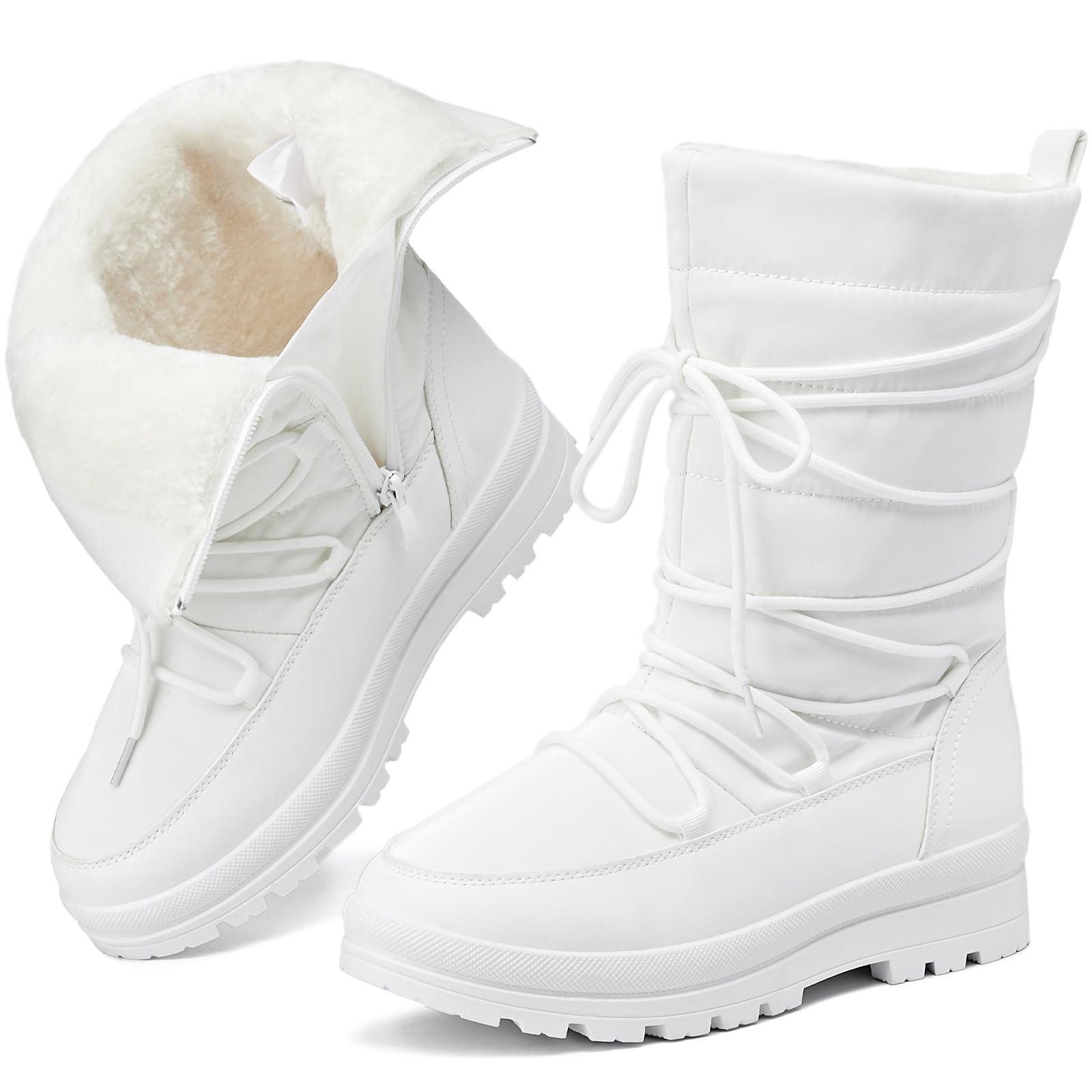 Waluzs Snow Boots for Women Waterproof Ski Boots Fur Mid Calf Winter Boots