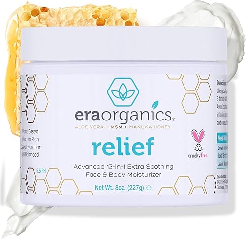 Era Organics Crema de eccema para adultos y niños - Fuerza clínica, crema de miel 13 en 1 no grasa - Crema de avena coloidal calmante avanzada -