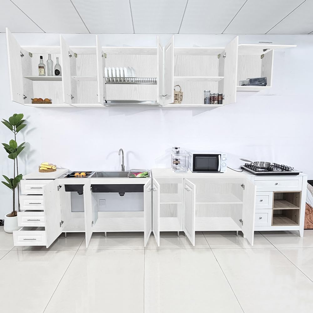 Shally Dogan Pensile Scolapiatti con Vassoio Salvagoccia da Cucina Design Boiserie, Mobile a Parete in Legno Resistente Armadio Sospeso con Due ante e Due Ripiani, 80 x 32 x 72H cm (Bianco Frassianto)