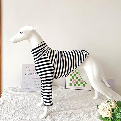Miniatura 7 de Greyhound Clothes - Mameluco básico de algodón suave con cuello alto a rayas, chaleco de manga larga, sudadera elástica, pijama para perro italiano,