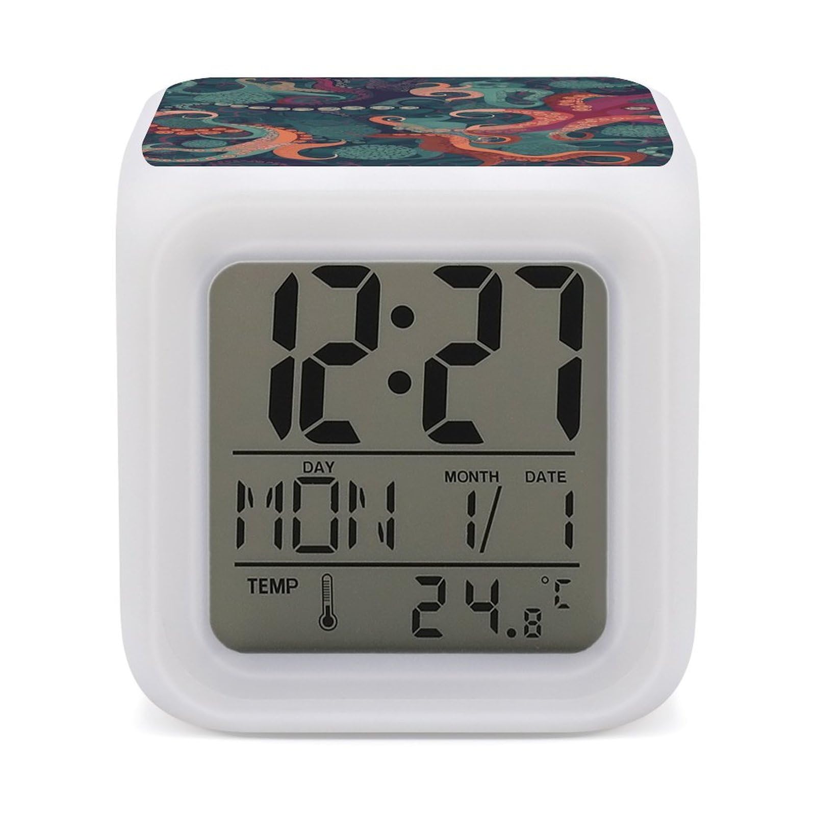 VstaDank Abstract Octopus Digital Alarm Clock LED Display Screen Color Change Alarms Clock Smart Alarm Clock Wake Up Digital Clocks with 7 Color Nightlight for Bedroom