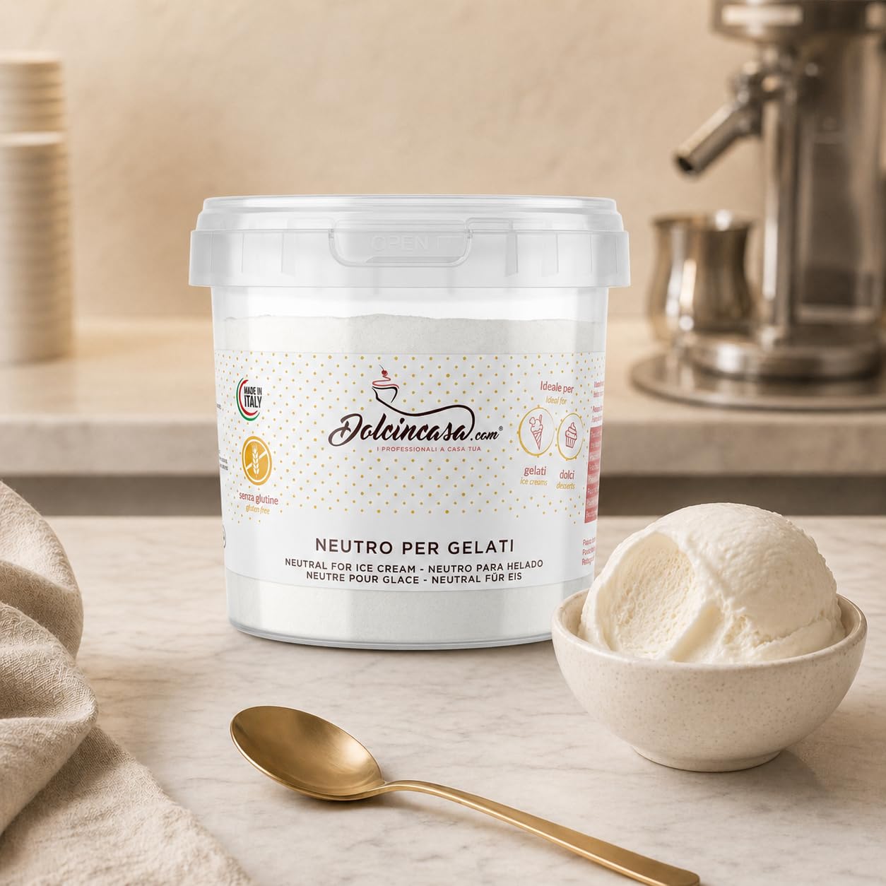Dolcincasa-com Neutre pour Crème Glacée et Gelato de Fruits avec Farine de Guar et Graines de Caroube Epaississant Emulsifiant Stabilisateur Sans Gluten Usage Domestique Professionnel Pack de 500 g