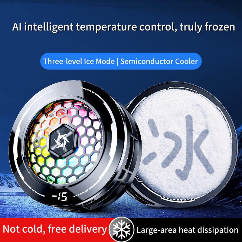 Image of Phone Cooler with AI Cooling Mode, RGB Lighting, Real-Time Temperature and Power Display, Strong Magnet and Clip Mount, Ultra-Quiet Fan (SL71)