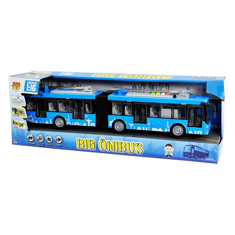 DM Toys Carrinho Fricção Big Ônibus Luz e Som 44,3cm Cores