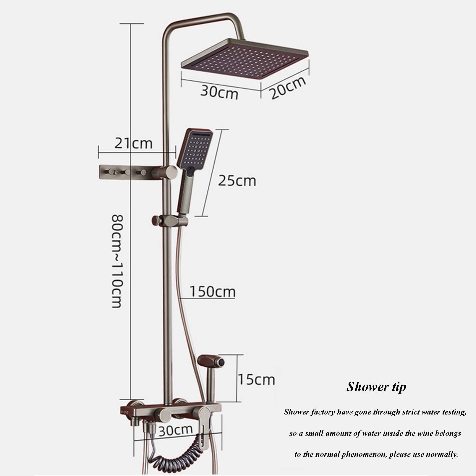 Deszczownica z ramieniem przedłużającym - 30 cm wysokociśnieniowa głowica prysznicowa do łazienki prysznic ręczny zestaw prysznicowy - luksusowy nowoczesny wygląd