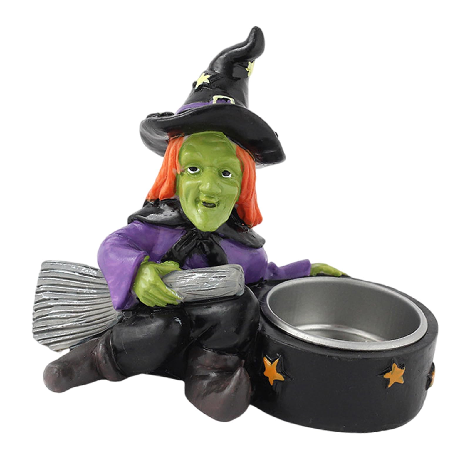 YWLUUOO Candlestick Witch Skull Holder, Resin Halloween Decorative Candleholder for Home and Horror Table Top Decoration