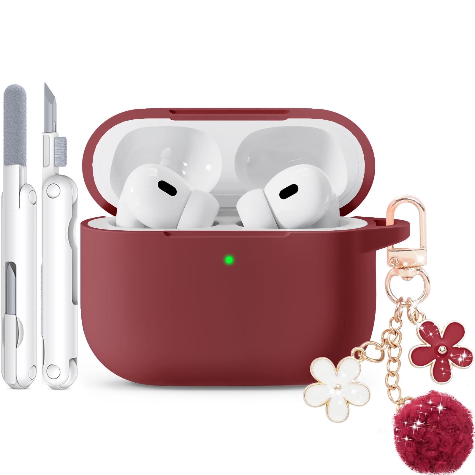 TNSNK for AirPods Pro 2 Case, Soft Silicone Cover with Cute Keychain & Cleaning Kit for Women Girly, Compatible with AirPods Pro 2nd/1st Gen,