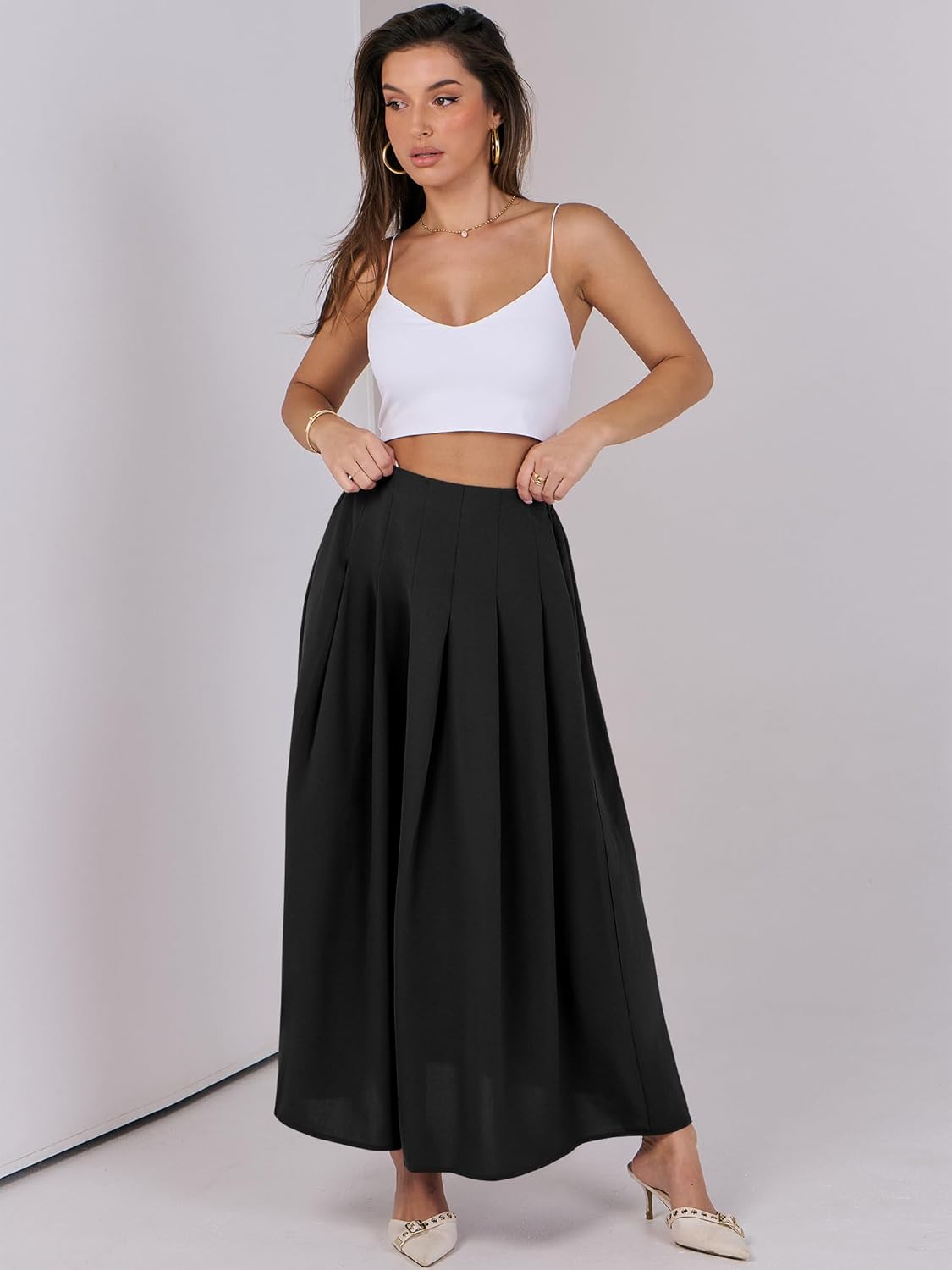 ANRABESS Women A-Line Pleated High Waist Maxi Skirt Full Ankle Length Flowy Swing Elegant Dressy Casual Work Long Skirts - Image 6