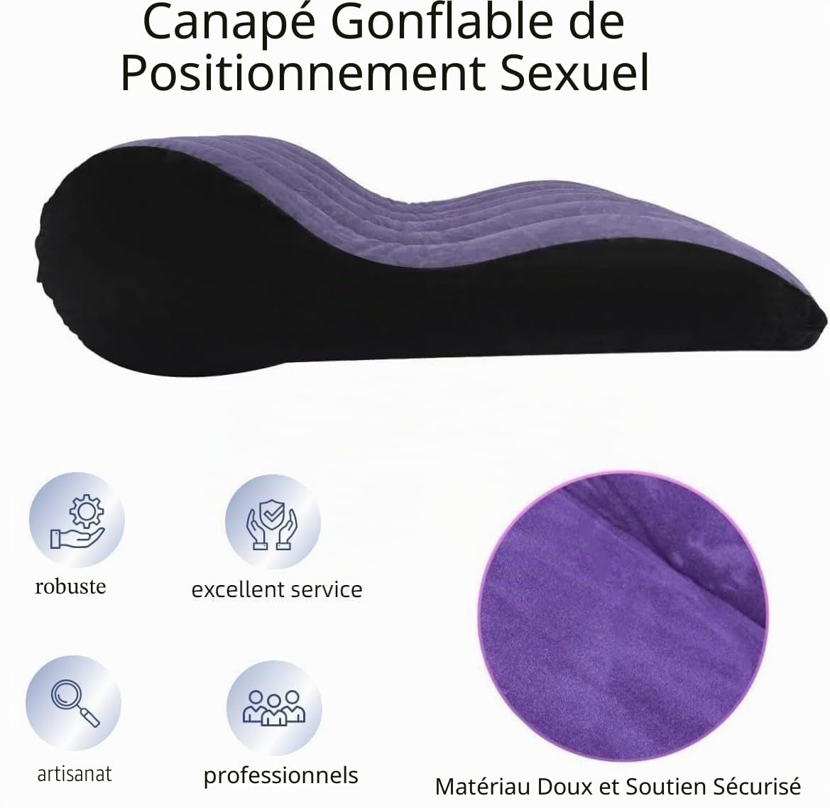 Coussin sexuel gonflable Coussin sexuel en PVC floqué Chaise sexuelle Coussin de voyage Coussin magique Coussin de soutien corporel, utilisé pour le positionnement des couples, position plus profonde