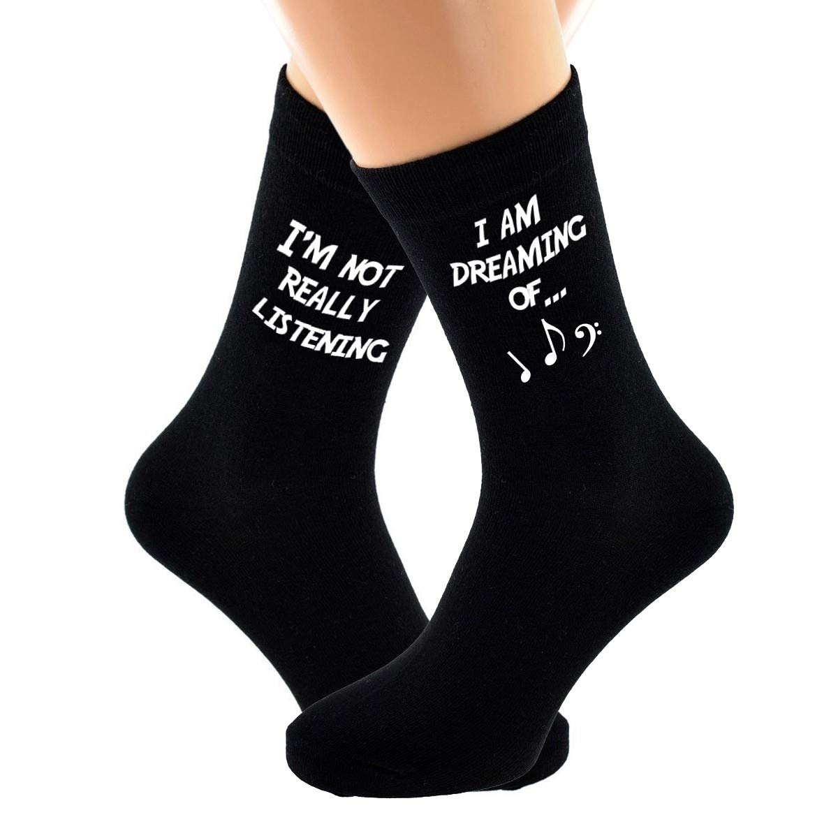 Mc Gifts Men's Black I'm Not Really Listening I'm Dreaming Music Note Printed Cotton Socks