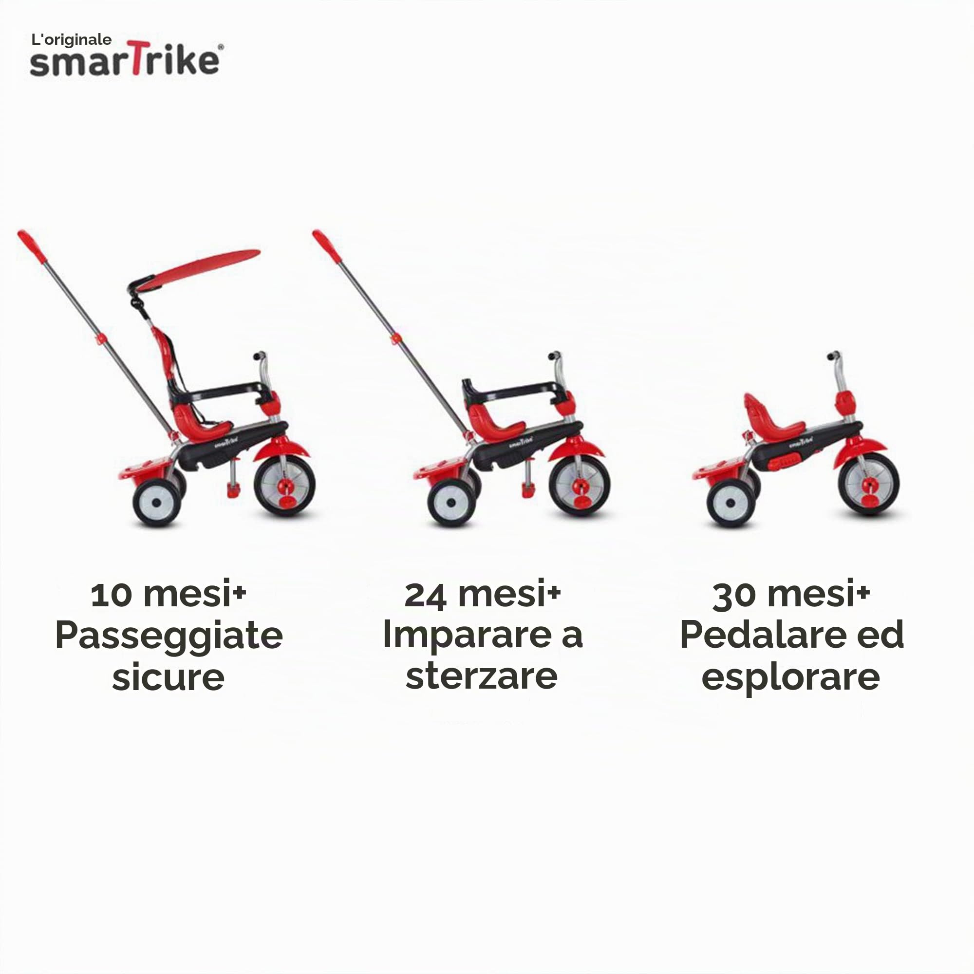 smarTrike Zoom - Triciclo multilivello 4 in 1, 2, 3 anni, colore: Rosso
