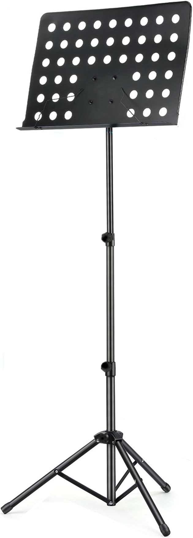 Emovendo Professional Music Stand for Music Sheet and Instrument Books, Laptop Stand Collapsible Metal Sheet Music Stand with Adjustable height, Heavy Duty and Stable, Black