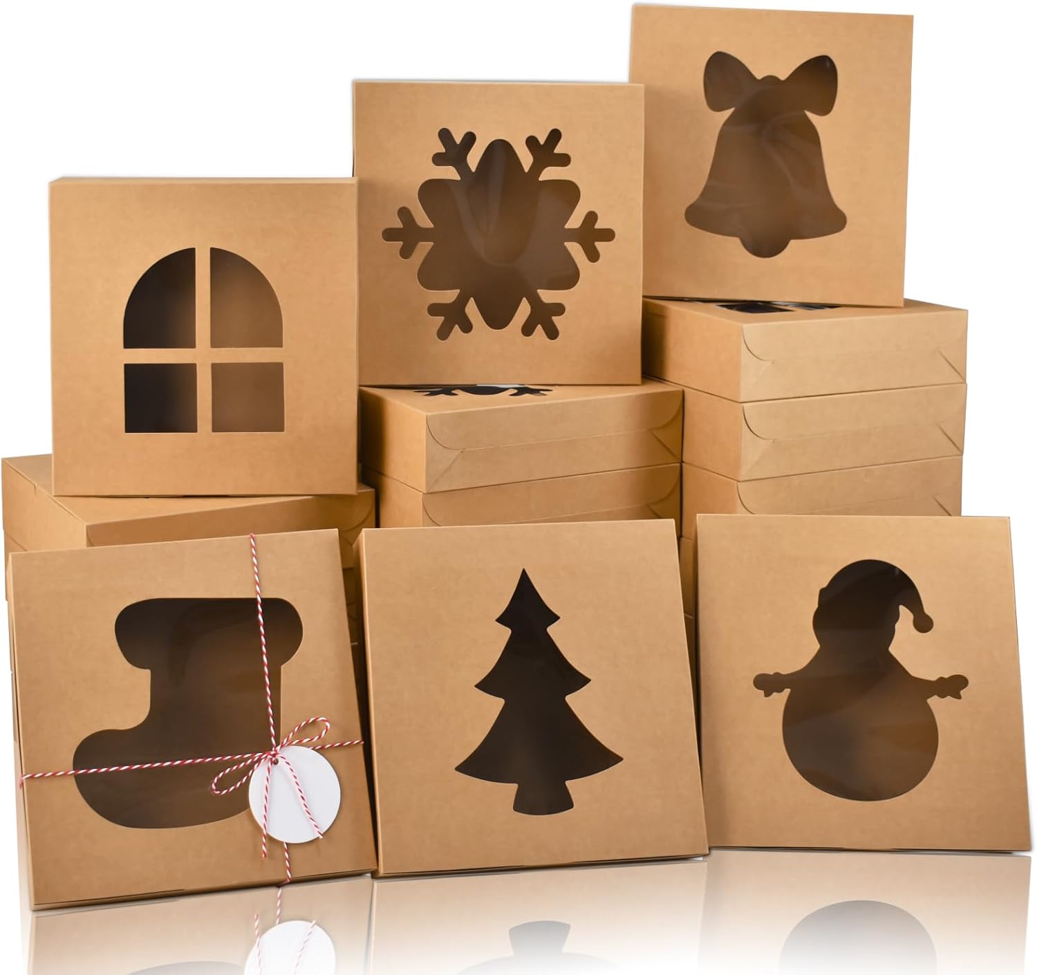 COTOPHER 18Pcs Christmas Cookie Boxes with Window, 10x10x2.5 inch Brown Bakery Boxes for Gift Giving, Kraft Treat Boxes Dessert Boxes for Cakes Donuts Chocolate Strawberries Pastries Muffins 10x10x2.5 inch -Brown-18pcs