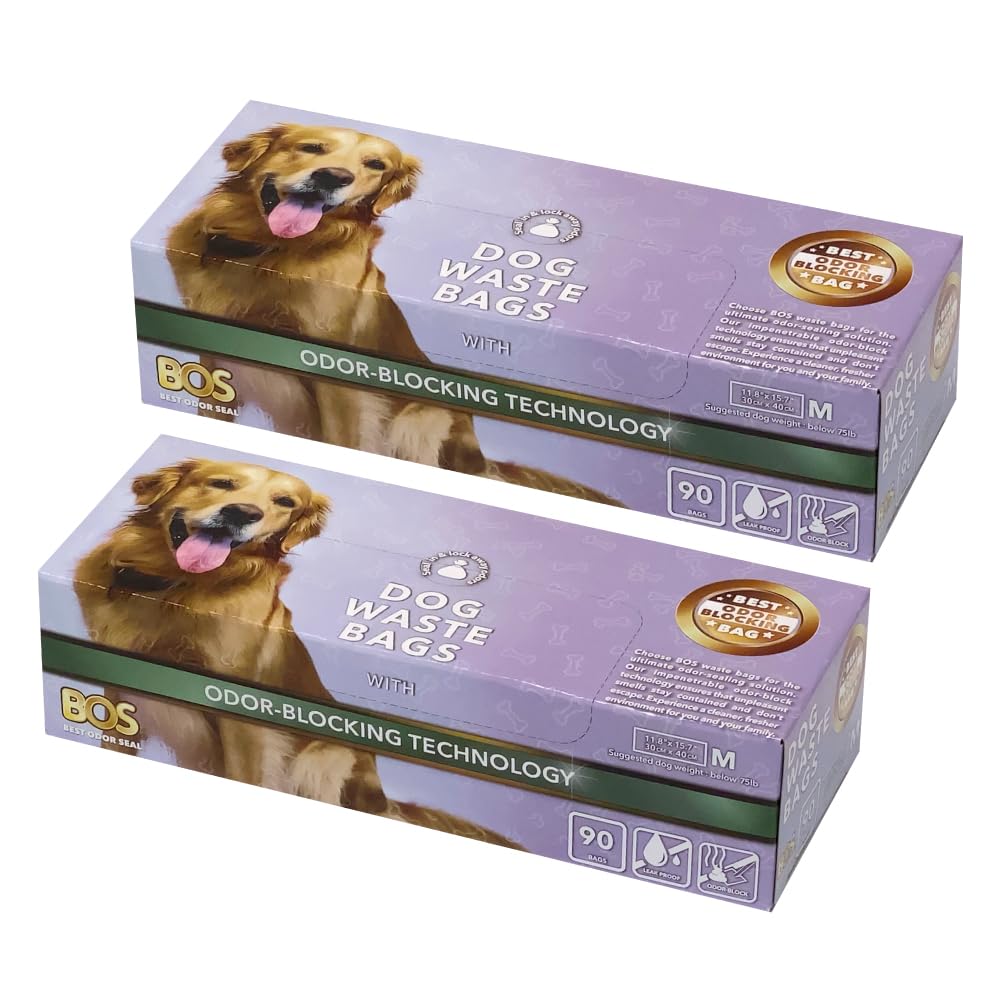 BOSOdor-Sealing Dog Poop Bags for Pet Waste - Disposal Doggy Bags - Scent & Smell Free (90Bags) [Size: M, Color: Light Mint Green] (Pack of 2)