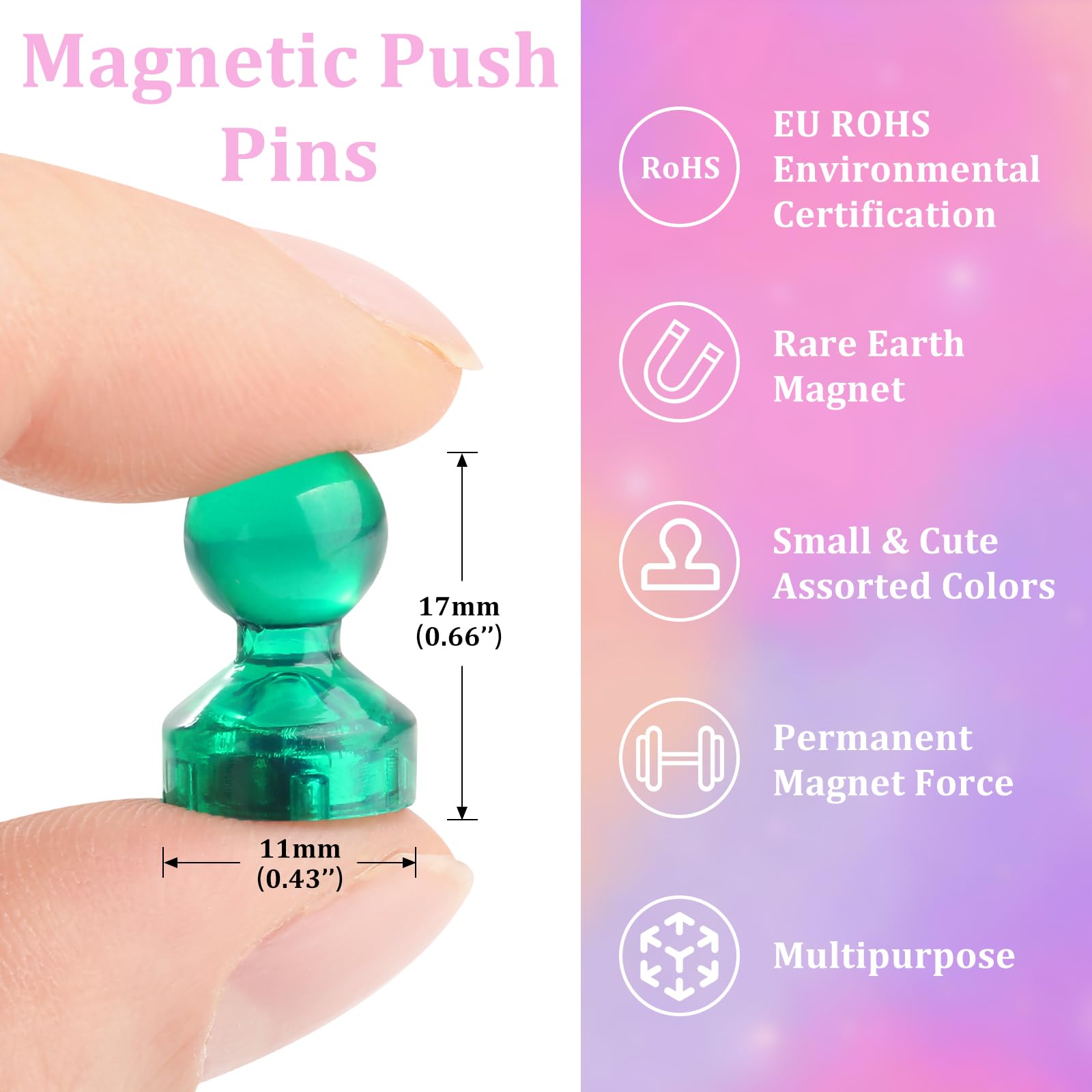 90 PCS Colorful Strong Magnetic Push Pin Magnets, 9 Assorted Color Magnetic Push Pin Magnets for Office, Classroom, Kitchen Home and School, Map Magnets, Whiteboard Magnets - Image 3