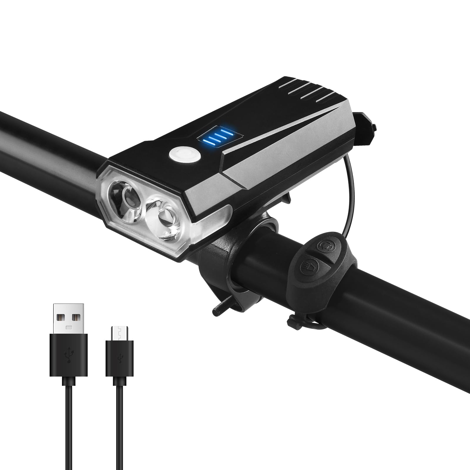 LOUIKAY Bike Lights, LED Ultra Bright 5 Light Modes Bicycle Lights, USB Rechargeable Mountain Cycling Light, Waterproof Bike Light with Speaker, Power Display Lights for Mountain, Road, Night Riding
