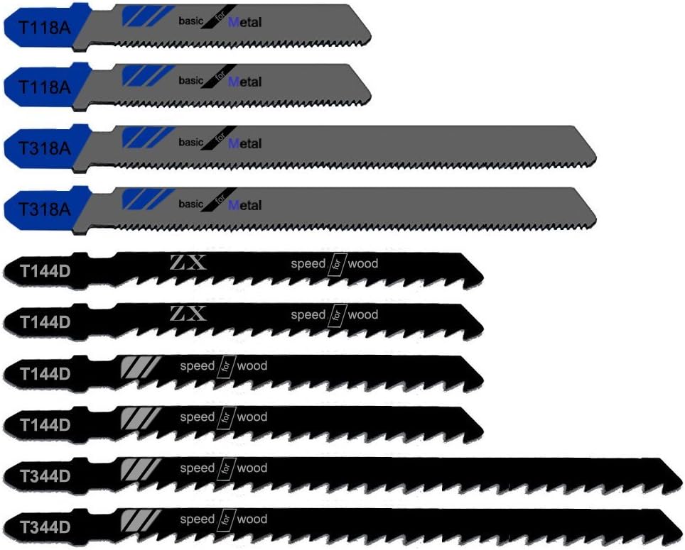 10 Piece Jigsaw Blades Set with Storage Tube. Jigsaw Blade for Cutting Optimized for Cutting Metal, Wood, PVC, and Plastic.