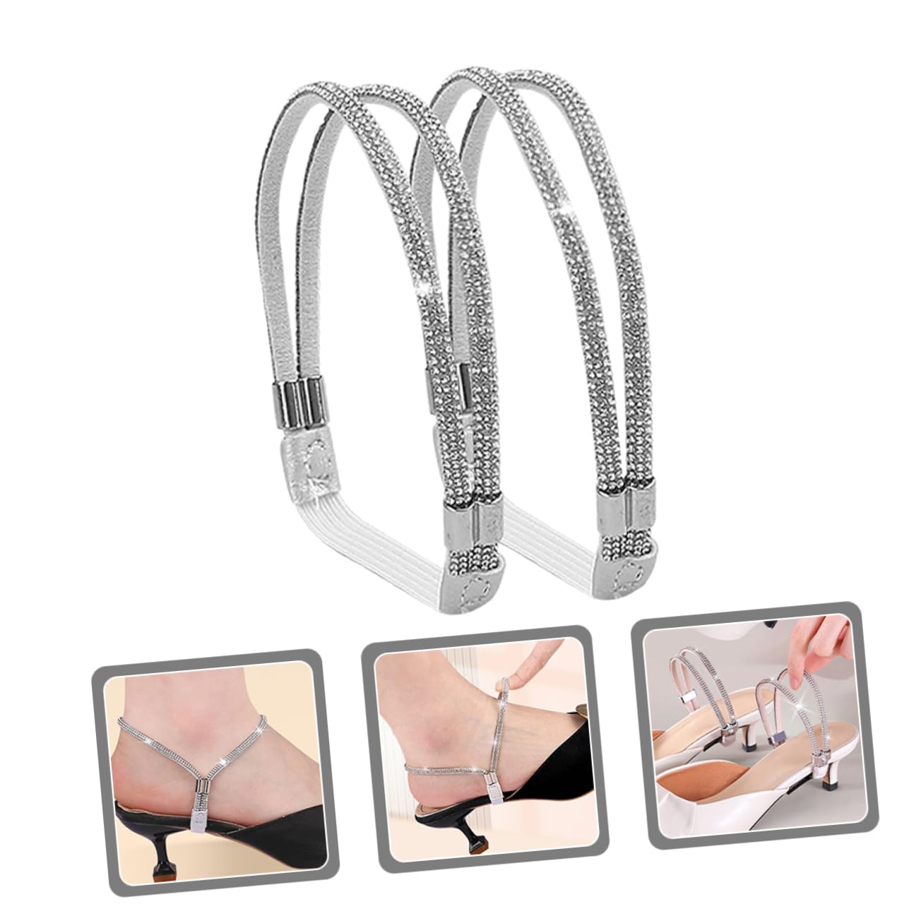 CONGARTENO High Heels Straps for Women Elastic Ankle Straps Rhinestones Detachable Shoelaces Anti-slip Comfortable Fit