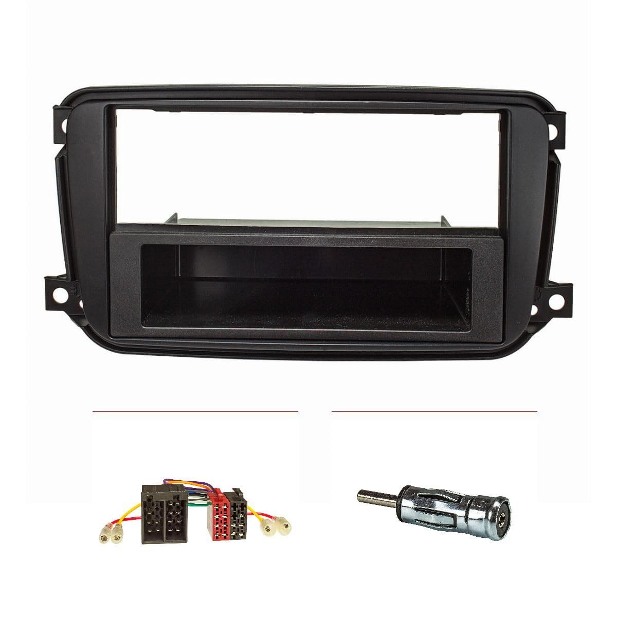 tomzz Audio 2451-035 Set coperchio radio compatibile con Smart fortwo (451) facelift dal 10/2010 nero con adattatore radio ISO adattatore antenna ISO DIN