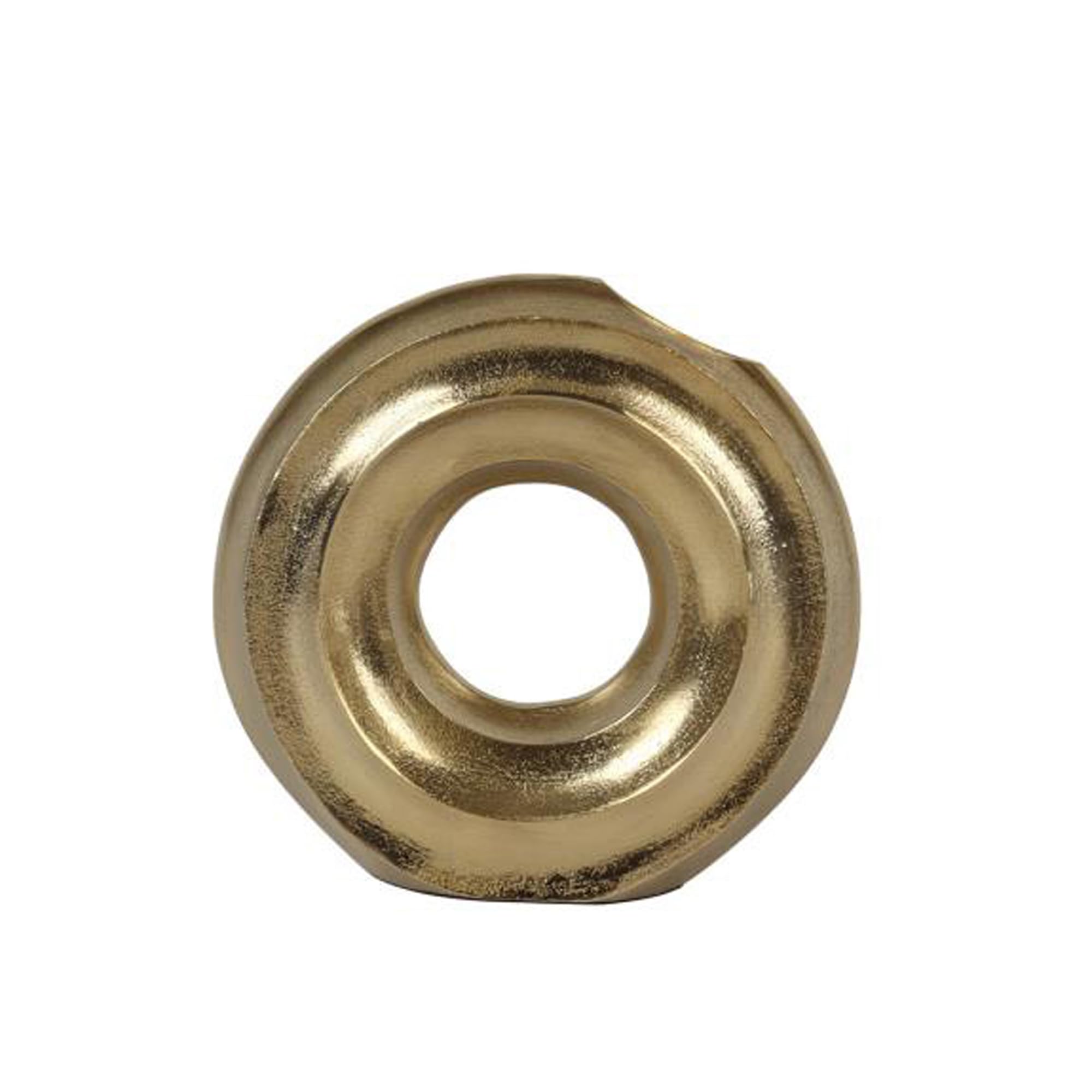 IHI EST. 1986 Gold Aluminum Ring Vase, 9 Inch Modern Sculptural Vase, Decorative Open-Center Metal Vase with Circular Design, Contemporary Tabletop Accent for Shelves