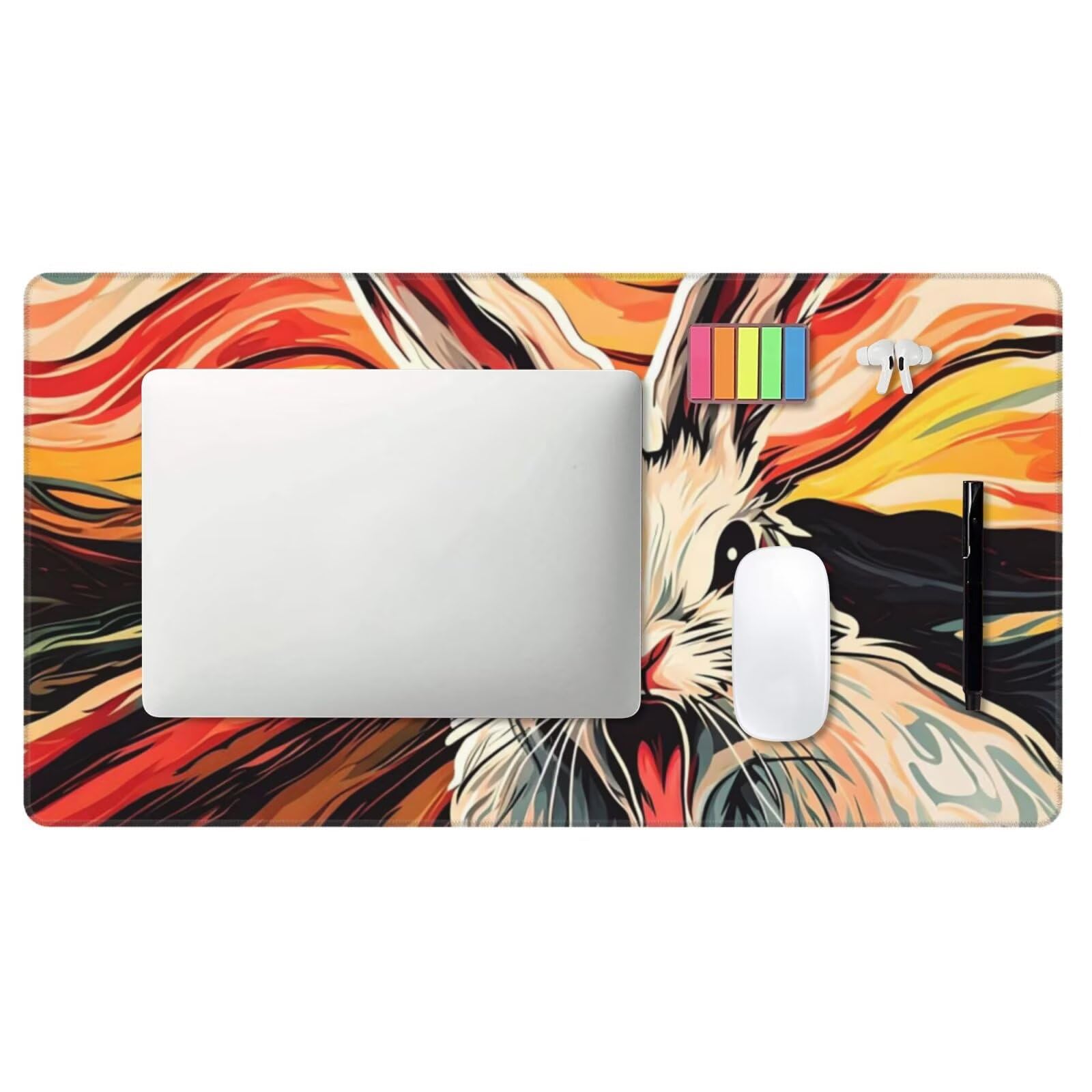 Tapis de Souris XXL 1200x600 mm, Couleur Tapis de Souris Lapin Tapis Souris XXL 120 X 60 CM, Étanche Antidérapant Sous Main Bureau à Bords Cousus,Mouse Pad avec Surface en Caoutchouc antidérapant U-83
