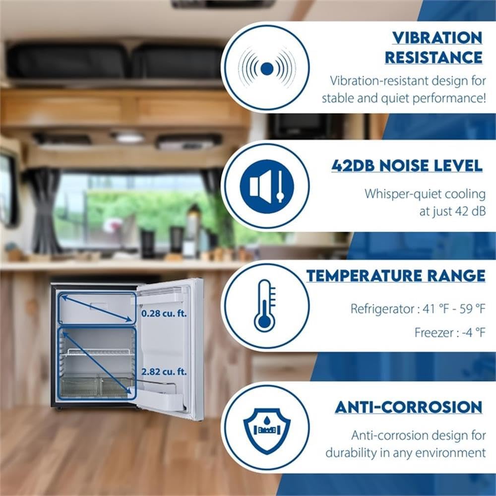 Pemberly Row 12V/DC Mini-Fridge Freezer 2.8cf Silver for RV BOAT OFF-GRID