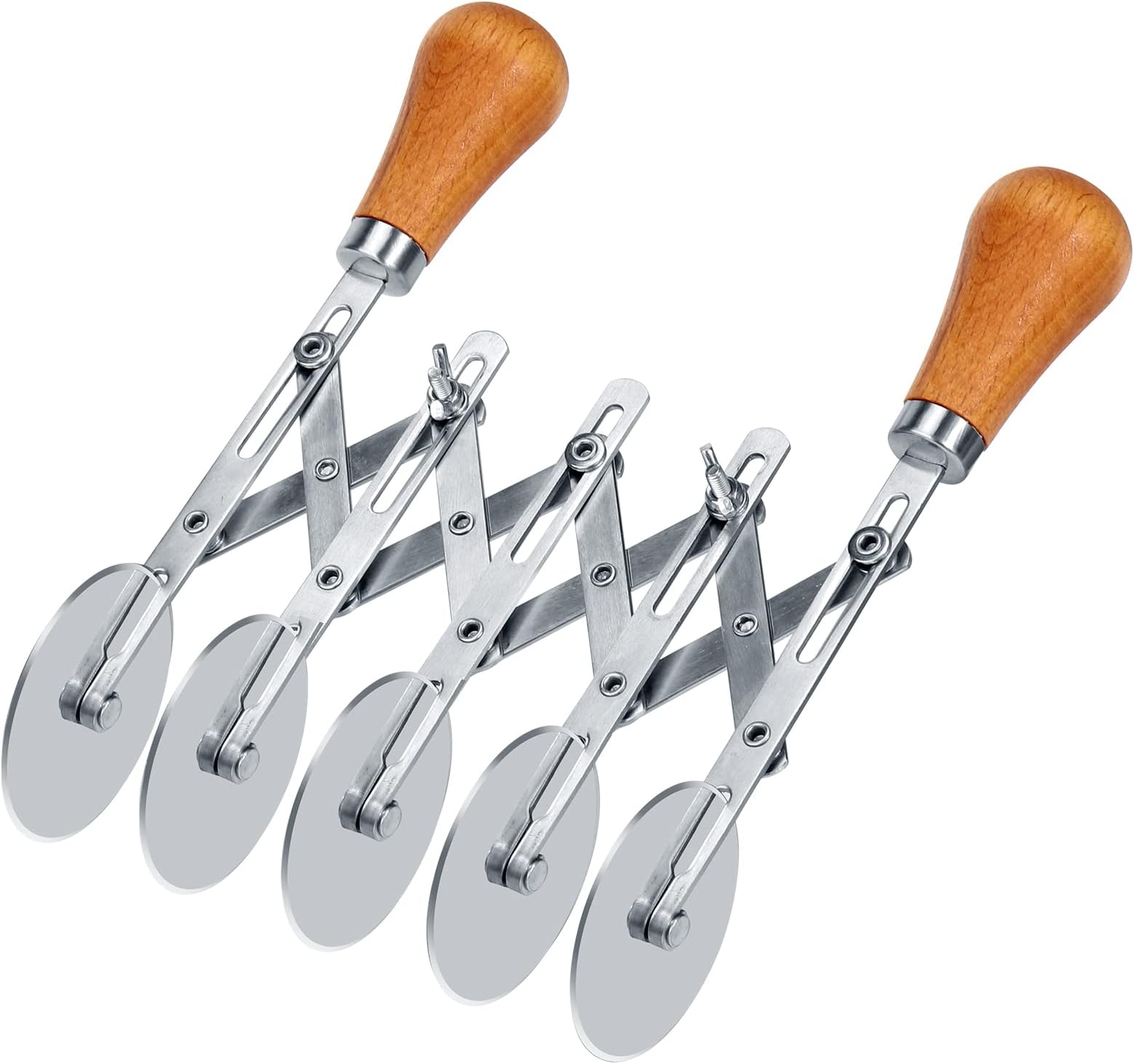5 Wheel Pastry Cutter with Wooden Handle, Multi-Round Wheel Pasta Dough Cutter Roller Pizza Slicer Accordion Pastry Knife Divider Tool