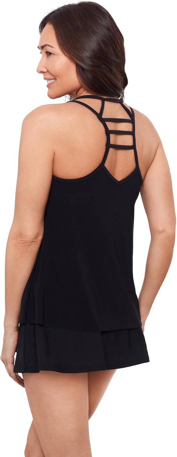 Aqua Green Women's V-Neck Full Coverage Ladder Trim Detail Racerback Tankini Swim Top