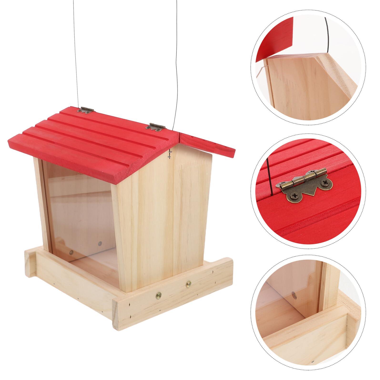 Beaupretty Hängender Vogelfutterspender aus Naturholz Wetterfestes Vogelhaus mit Sitzstangen Futterstelle für Wellensittiche Kanarienvögel und Kolibris Geeignet für Garten und Balkon
