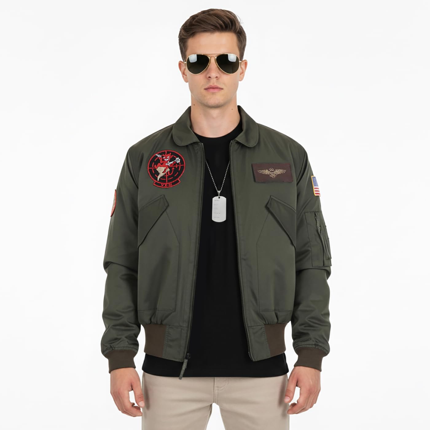 CoolChange Fliegerjacke im Pilotenstil – Bomberjacke von Maverick mit Patches & Namensschildern | S–XXL