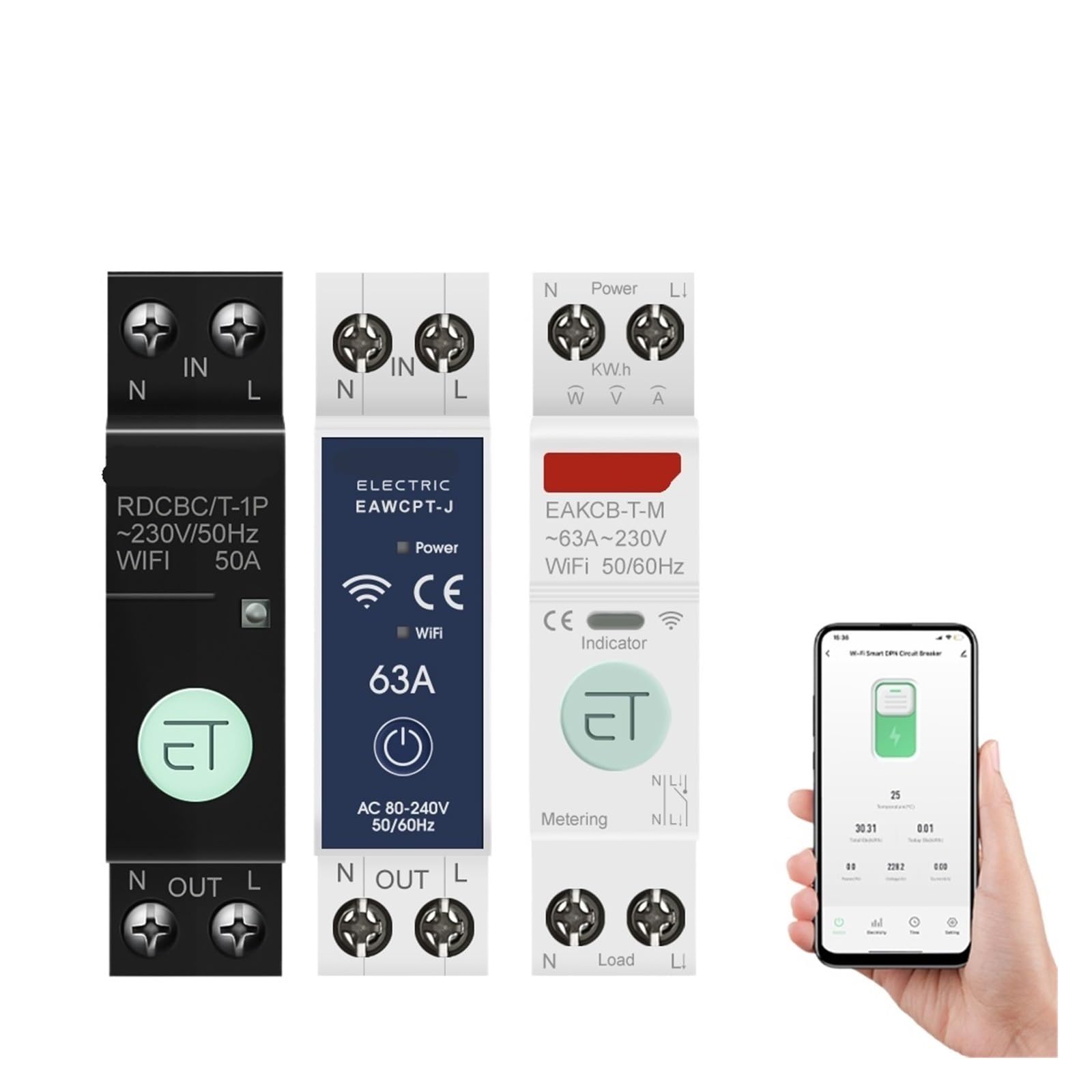 MYRRHE 1PCS 6-63A 1P + N WiFi smart Switch Energie Meter Kilowattstunde metering überwachung Timer Relais MCB smart Leben Spannung und Strom Schutz (Color : 20A, Size : Metering)
