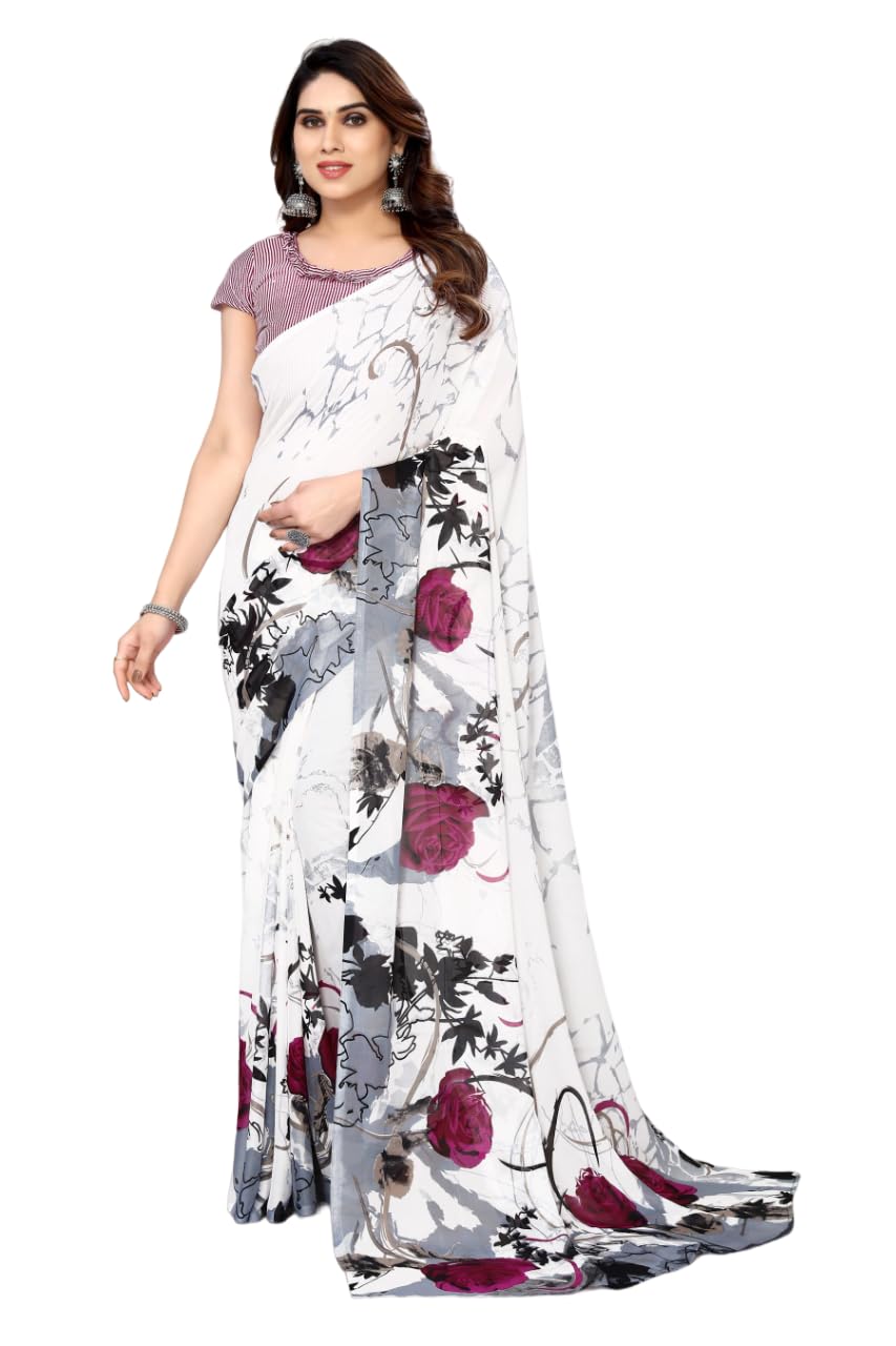 YashikaWomen's Printed Trendy Georgette Green Color Saree With Blouse Material