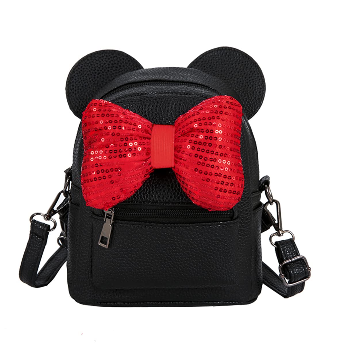 Sunwel Fashion Girls Mini Backpack Purse Mouse Ear Polka-dot Sequin Bow Convertible Backpack to Crossbody Bag for Women (black sequin bow, W7.5 x H8.7