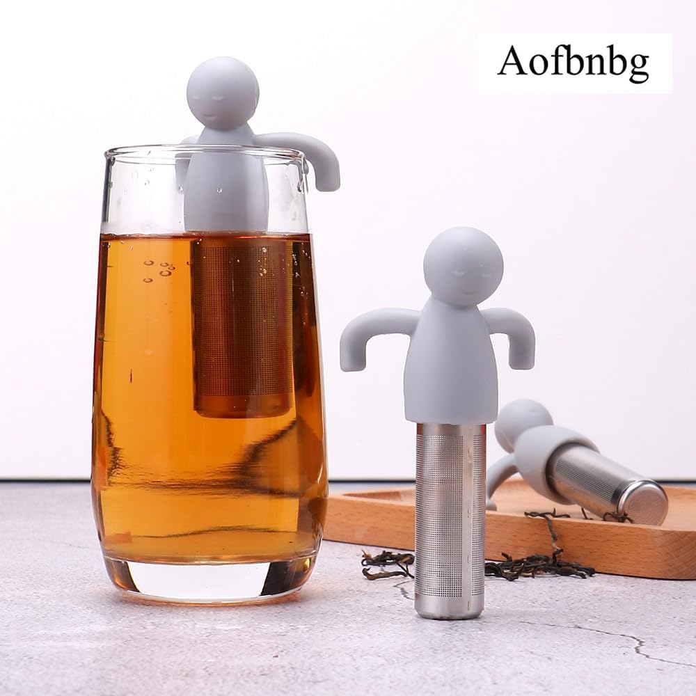 Small tea strainer, loose tea infuser, vertical tea filter, stainless steel tea strainer, suitable for steeping tea cups and teapots, 2-piece set (light gray)